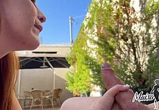 brazilian milf chokes on fat cock till it spurts milk outdoors