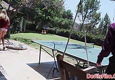 how's this busty tanned teen's shaved pussy get fucked in every position with facial finish?