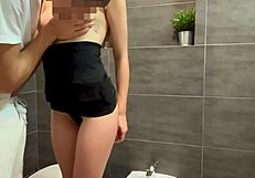 Fucked Skinny Redhead Girlfriend in Restaurant Bathroom with Homemade Kissing and Fingering Real Public Sex