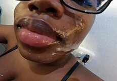 whoa those wet lips sucking dick then kissing into a huge facial on big boob ebony nerd slut jhodez1 😍💦