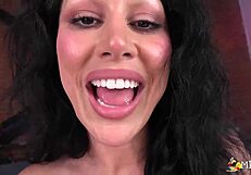 Queenie Sateen Jerks Clit on Thrilled Monster Meat!
