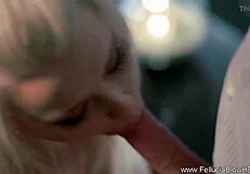 Jazzy blonde milf sucks cock so silky smooth until massive cumshot explosion