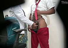 lady doctor examines schoolboys throbbing cock closely