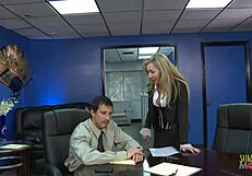 does boss fuck beautiful blonde milf big tits office?