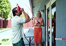 blonde's long legs spread for girthy monster cock boning after fishing rod ritual australian huge fuck