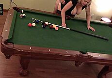 hot milf wife moans on pool table desk heels huge tits rocking stockings orgasm amateur homemade