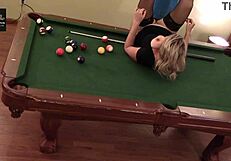hot milf wife moans on pool table desk heels huge tits rocking stockings orgasm amateur homemade