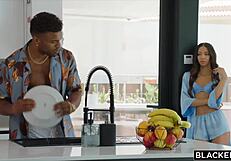 lia's BBC THREESOME with coworkers bends over deep