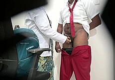 lady doctor examines schoolboys throbbing cock closely