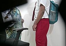 lady doctor examines schoolboys throbbing cock closely