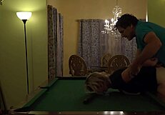 hot milf wife moans on pool table desk heels huge tits rocking stockings orgasm amateur homemade