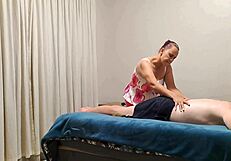 client explodes from curvy milf's deepthroat happy ending massage!