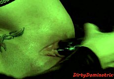 check out this caged sub getting dildo stuffed mouth pussy