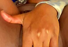 Creamy ebony babe fingers wet pussy in solo tease