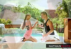 amirah adara teases asshole then takes bareback anal doggy by pool