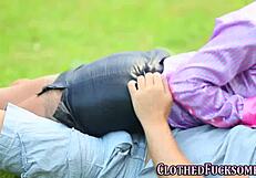 Clothed European Babe Takes Outdoor Monster Cock Cumshot