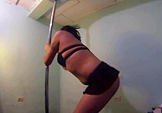 girl grinds stripper pole nude, clothes rip off in heated dance