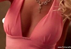 Elegance and grace in cfnm as brunette gives expert blowjob swallow