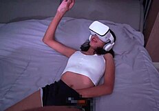 she loves vr porn while i enjoy her shaved tits and tiny waist!