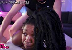 rough white boy chokes black girl's throat before monster pounding her ass?