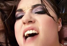 tall slim natural tits girl gets tight asshole fucked bareback cum mouth