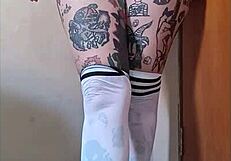 Huge hairy redhead spreads big pussy lips and massive tits for solo masturbation moans