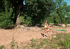 four blondes camping kiss lick pussies orgasm with banana toys