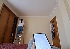 Latina Maid's Creamy Pussy Seduced in Jeans Massage