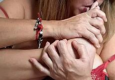 mature blonde milf with huge natural tits and big pussy lips masturbates her nipples dripping wet