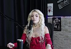 blonde bisexual swinger kyra sex in sheer red lingerie gets fired for fucking pastor's room slut