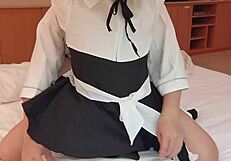 Cute maid cosplay pounded from below till pussy breaks—creampie chaos!