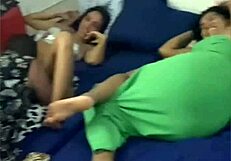 exhibitionist spreads legs flashing trimmed pussy for crowd licks