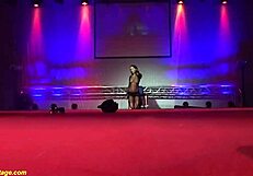 can you believe these flexible babes in fishnets ripping clothes for extreme public strapon pounding on stage?