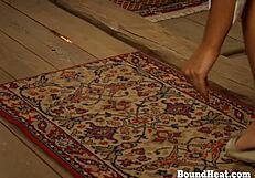 sensual lesbian slave masturbates and orgasms wildly on bed under mistress