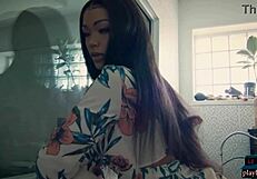 big booty ebony harley dean strips lingerie in studio but will she rip clothes next?