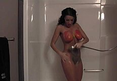 sasha cindi sindee covers body in paint then showers off sexy curves