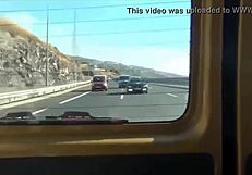 Teen blonde masturbates with toy in public car