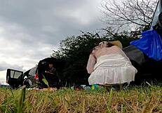 blondes flash no panties under skirts outdoors on haul day