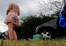 blondes flash no panties under skirts outdoors on haul day