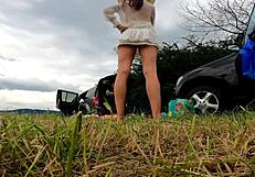 blondes flash no panties under skirts outdoors on haul day