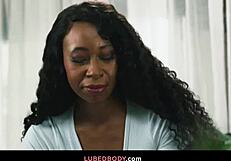 curvy ebony mocha menage massages licks ebony ass pussy tribbing