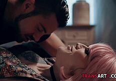 pink haired shemale goddess lena moon rides dante colle's thick cock anal cowgirl bareback