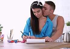 Brunette Teen Spreads for Creampie Ride and Pound