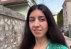 skinny teen loses game flashes cumwalk public with facial dripping everywhere