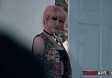 pink haired shemale goddess lena moon rides dante colle's thick cock anal cowgirl bareback