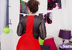 Sara Jay's Tight Dress Bursts with Massive Tits Glass Dildo Pounding