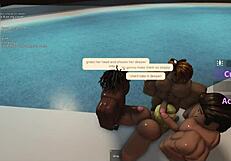 latina pool tan turns into three big cock deepthroats