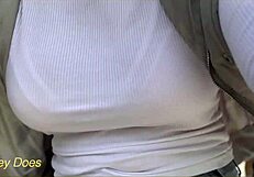 wifey dares braless bike ride flashing huge milf tits tight shirt public