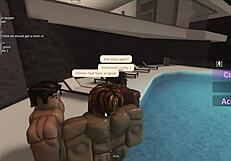 latina pool tan turns into three big cock deepthroats