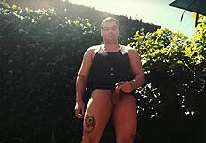 outdoor bodybuilder strokes monster cock under the sun nature's sexy display